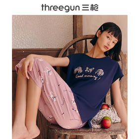 Threegun三枪 【水柔棉】圆领亦袖中裤女士家居套家居服-81870D011
