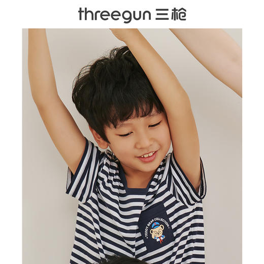 Threegun三枪 【彩条水柔棉】男童圆领短袖短裤儿童亲子睡衣家居套-81627D911 商品图1