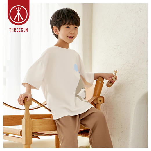 Threegun三枪 【舒感棉】圆领短袖中裤少儿家居套儿童家居服-82071D011 商品图2
