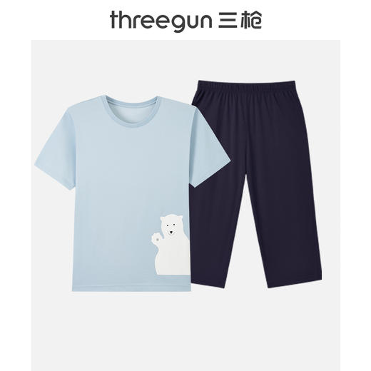 Threegun三枪 【舒感棉】圆领短袖中裤女士家居套家居服-82110D011 商品图1