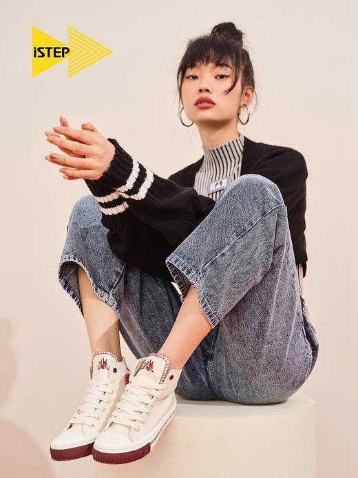 istep帆布鞋女崂山可乐联名款鞋子小白鞋高帮情侣款板鞋休闲 商品图1