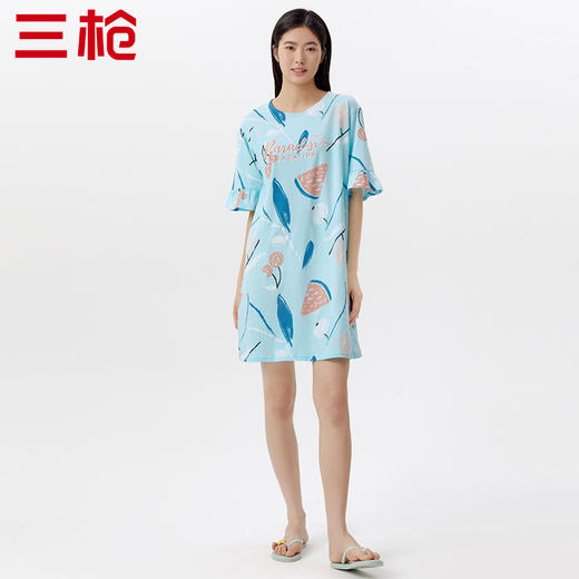 Threegun三枪 【舒感棉】圆领中袖女士家居裙睡裙-70456A011 商品图1
