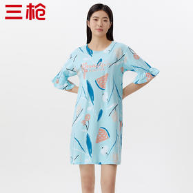 Threegun三枪 【舒感棉】圆领中袖女士家居裙睡裙-70456A011