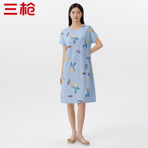 Threegun三枪 【舒感棉】圆领短袖女士家居裙睡裙-70454A011 商品图3