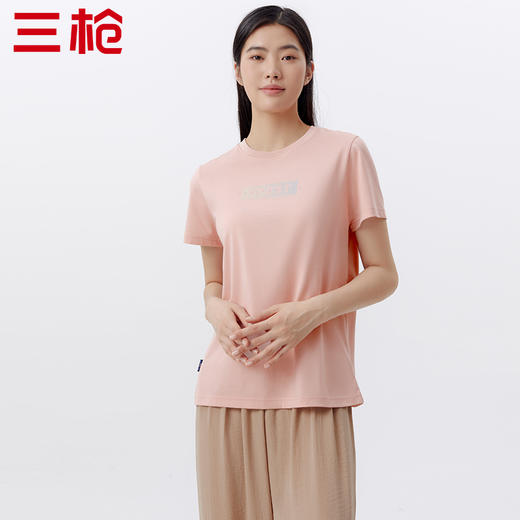 Threegun三枪 【舒感棉】印花圆领女士短袖T恤-24146A011 商品图2