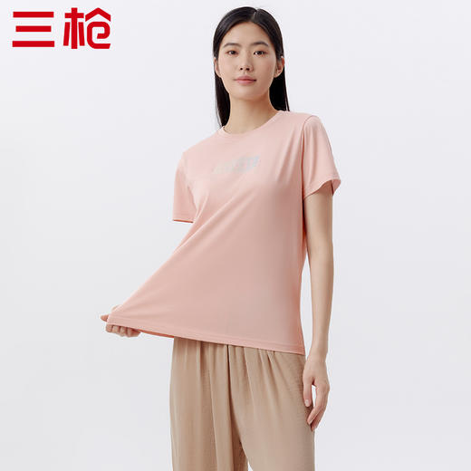 Threegun三枪 【舒感棉】印花圆领女士短袖T恤-24146A011 商品图3