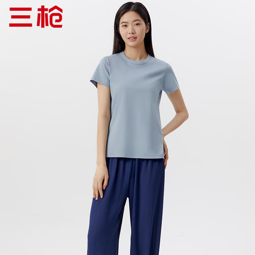 Threegun三枪 【高支丝感棉】圆领女士短袖T恤-24122A011 商品图3