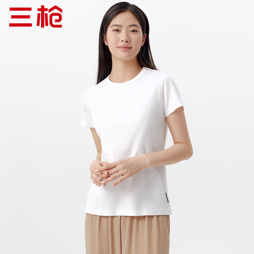 Threegun三枪 【高支丝感棉】圆领女士短袖T恤-24122A011 商品图8