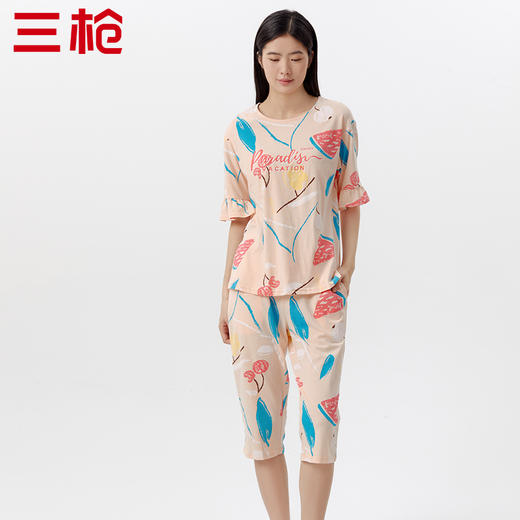 Threegun三枪 【舒感棉】圆领中袖中裤女士家居套家居服-82074D011 商品图3