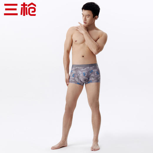 Threegun三枪 【冰丝】印花无痕男士平角短裤四角内裤（1条装）-50789B031 商品图2