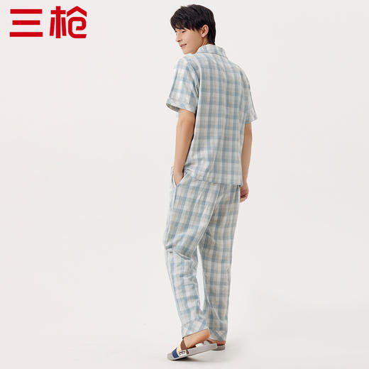 Threegun三枪 【高支纯棉】彩格翻领开襟短袖长裤男士家居套家居服-82073D011 商品图2