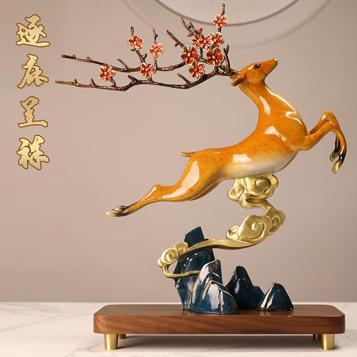 E-QK-BJ1025L 逐鹿呈祥纯铜摆件 商品图1