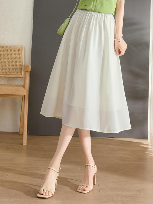 【专属特价】熙世界欧根纱仙女半身裙夏新款高级感杏色中长款A字网纱裙 商品图3