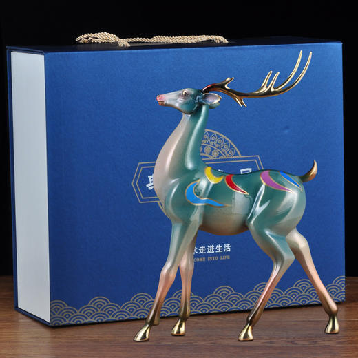 彩铜九色鹿摆件中式鹿高档创意家居客厅电视柜装饰品乔迁商务礼品 商品图3