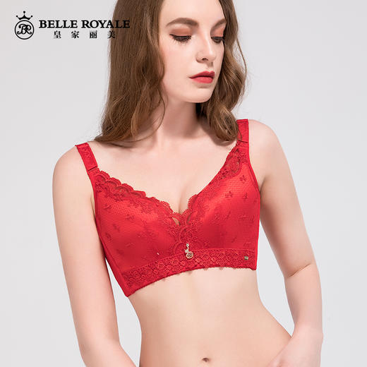 【秒杀品不退不换】皇家丽美托胸聚拢文胸宽侧收无钢圈蕾丝四排扣内衣WW1802-3 商品图1