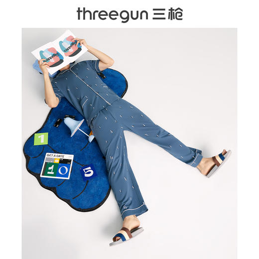 Threegun三枪 【水柔棉】翻领开襟短袖长裤男士家居套家居服-80781D111 商品图2