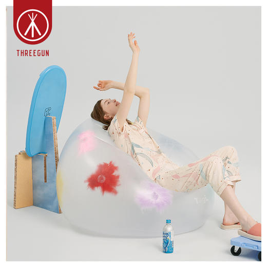 Threegun三枪 【水柔棉】翻领开襟短袖长裤女士家居套家居服-81702D111 商品图5