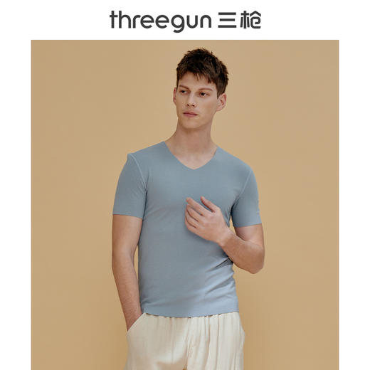Threegun三枪 【浄呼吸】无痕V领男士短袖T恤-23455A911 商品图2