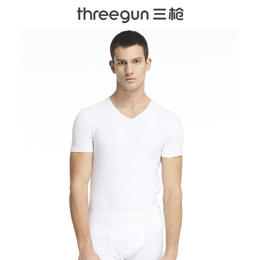 Threegun三枪 【浄呼吸】无痕V领男士短袖T恤-23455A911 商品图1