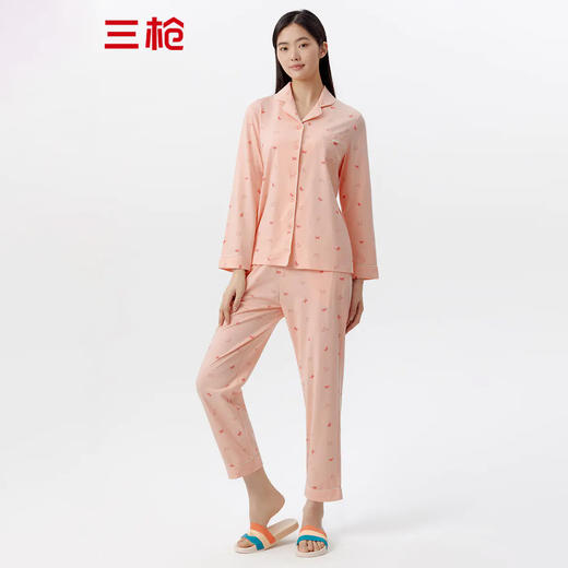 Threegun三枪 【水柔棉】翻领开襟长袖长裤女士家居套家居服-81852D111 商品图3