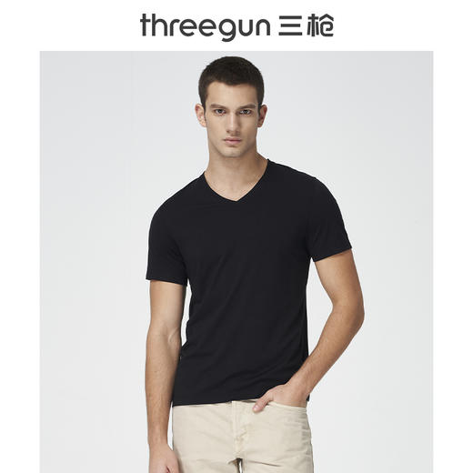 Threegun三枪 【浄呼吸】V领男士短袖T恤-23453A911 商品图1