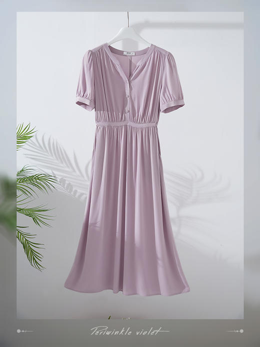 【专属特价】熙世界气质温柔风连衣裙女夏新款纯色收腰泡泡袖裙子高级感 商品图3