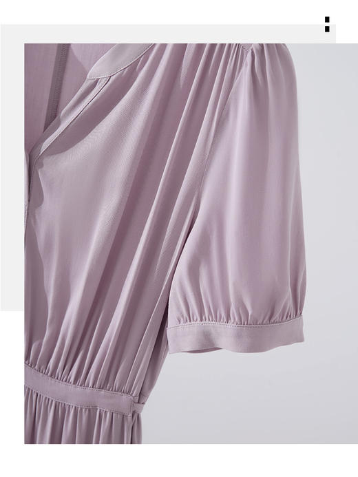 【专属特价】熙世界气质温柔风连衣裙女夏新款纯色收腰泡泡袖裙子高级感 商品图4