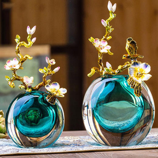 轻奢高端珐琅彩玻璃花瓶摆件客厅玄关欧式家居家居装饰品海洋之心【不支持补差，非质量问题不退不换】S 商品图3