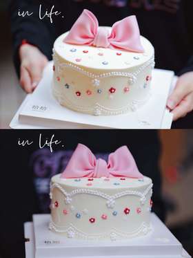 「蝴蝶结·粉色系·小碎花」翻糖巧克力·100%动物奶油（附图6寸·提前3天预订）