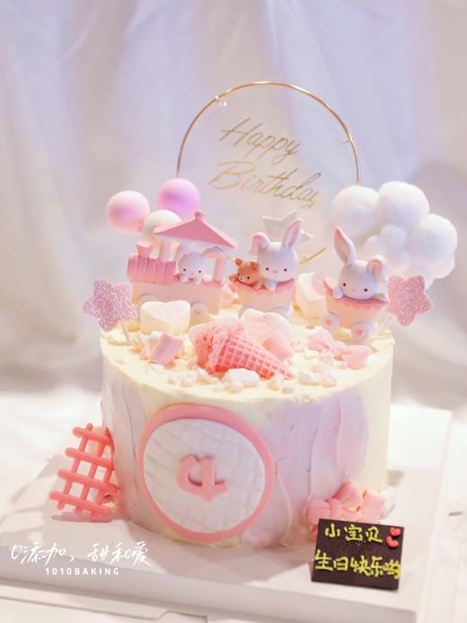 「粉小兔·兔兔小公主」岁数可改·翻糖巧克力·100%动物奶油（主图6+8寸双层·提前48小时预订） 商品图1
