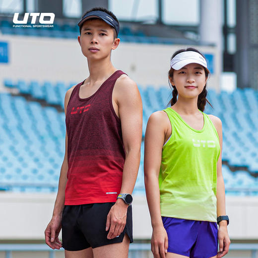 UTO/悠途运动背心男健身服短袖女跑步快干衣紧身马拉松训练无袖t恤 商品图0