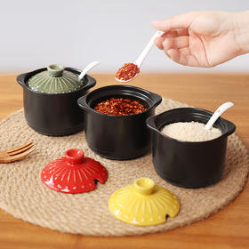 【烧之宝调味盅】陶煲王陶瓷带盖调味蛊调味罐调味瓶家用盐罐糖罐味精罐炖盅套装