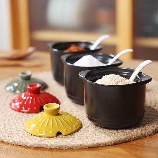 【烧之宝调味盅】陶煲王陶瓷带盖调味蛊调味罐调味瓶家用盐罐糖罐味精罐炖盅套装 商品图6