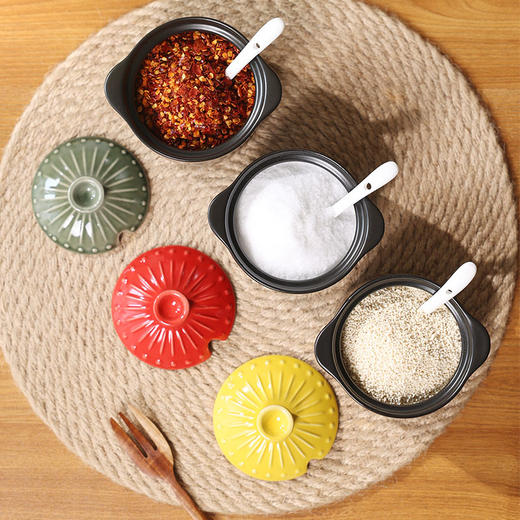 【烧之宝调味盅】陶煲王陶瓷带盖调味蛊调味罐调味瓶家用盐罐糖罐味精罐炖盅套装 商品图10