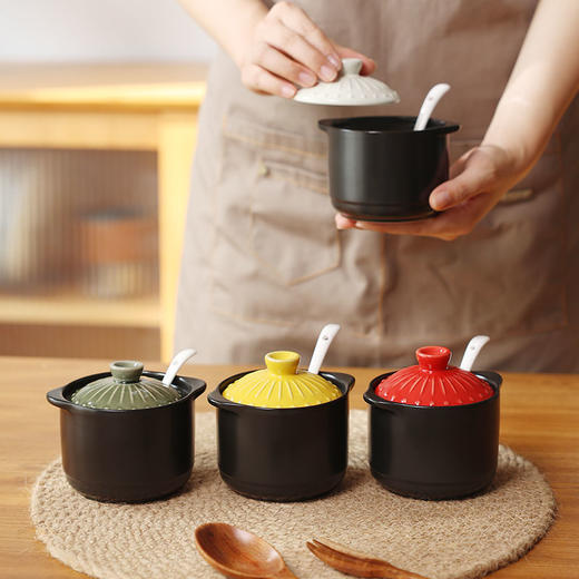 【烧之宝调味盅】陶煲王陶瓷带盖调味蛊调味罐调味瓶家用盐罐糖罐味精罐炖盅套装 商品图7