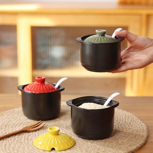 【烧之宝调味盅】陶煲王陶瓷带盖调味蛊调味罐调味瓶家用盐罐糖罐味精罐炖盅套装 商品图12
