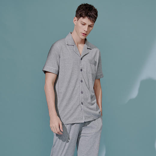 Threegun三枪 【水柔棉】翻领开襟短袖长裤男士家居套家居服-81657D911 商品图3