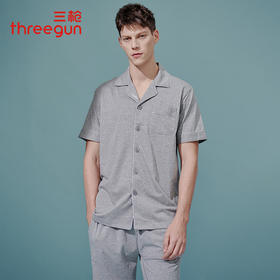 Threegun三枪 【水柔棉】翻领开襟短袖长裤男士家居套家居服-81657D911