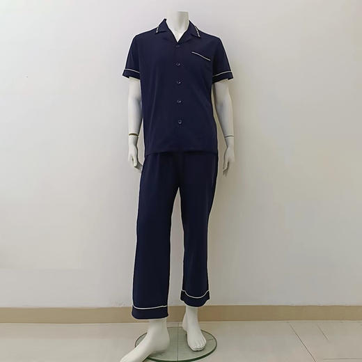 Threegun三枪 【新疆长绒棉】翻领开襟短袖长裤男士家居套家居服-81621D911 商品图0