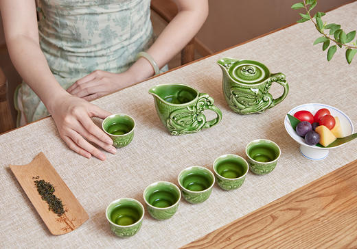 【茶具】龙首陶瓷茶具1壶6杯附茶海 壶280ml/杯55ml/海250ml 商品图1
