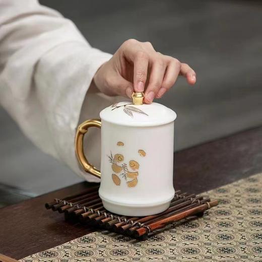 高档羊脂玉鎏金办公杯礼盒装林玉山手作 商品图1