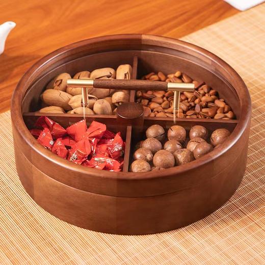 E-GSR-2007/3001 圆形 旋转胡桃木盒 胡桃实木干果糖果盒家用客厅轻奢密封高颜值零食高档收纳盒 商品图2