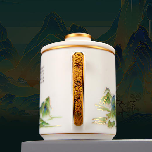 徐建勇青绿江山茶水分离泡茶杯羊脂玉高端男士杯子 商品图3