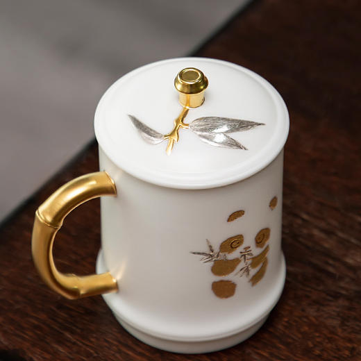 高档羊脂玉鎏金办公杯礼盒装林玉山手作 商品图3