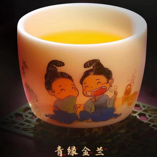 B-QXCY-2018 禅定 青绿金兰闺蜜杯羊脂玉瓷 商品图2