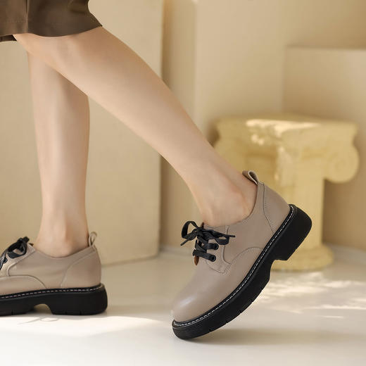 西村名物22年秋新款时尚圆头英伦风小皮鞋休闲绑带牛津鞋学院风小单鞋11641 商品图1