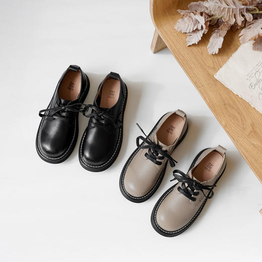 西村名物22年秋新款时尚圆头英伦风小皮鞋休闲绑带牛津鞋学院风小单鞋11641 商品图3