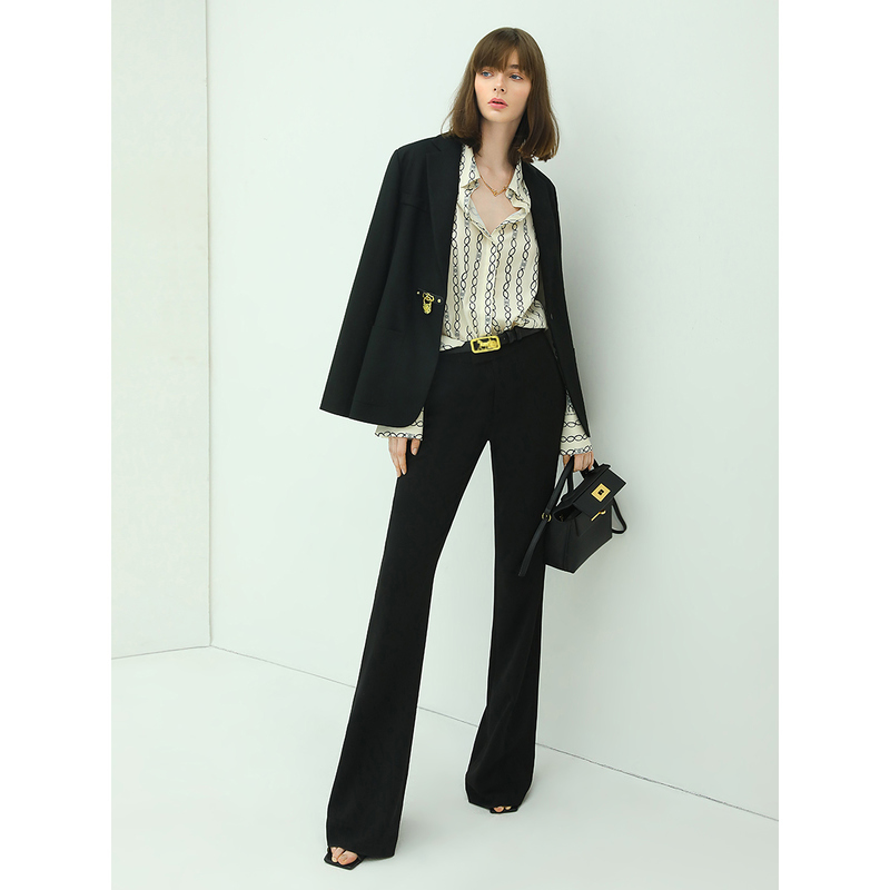 COCOBELLA通勤质感微喇裤女立体裁剪垂坠高腰休闲裤长裤PA41