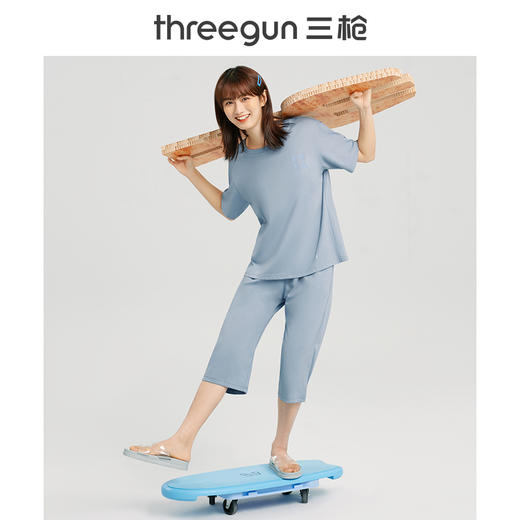 Threegun三枪 【水柔棉】圆领短袖中裤女士家居套家居服-82106D011 商品图3