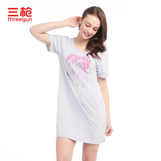 Threegun三枪 【水柔棉】圆领短袖女士家居裙睡裙-70256A011 商品图3